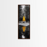 Golden Tree, Forest Reflection, Autumn Solitude, Nature Focused Minimalism, Framed Canvas Print, Zen Bathroom or Office Wall Art
