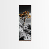 Twisted Tree, Desert Bloom, Rustic Wilderness, Nature Drama, Framed Canvas Print, Boho Living Room Wall Art, Moody Outdoor Style