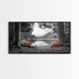 Forest Lake, Autumn Leaves, Nature Path, Woodland Style, Framed Canvas Print, Rustic Wall Art, Entryway Art, Cabin Wall Decor