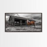 Rustic Horse, Country Barn, Moody Sky, Farm Vibes, Framed Canvas Print, Western Decor, Farmhouse Wall Art, Living Room Accent, Fall Art
