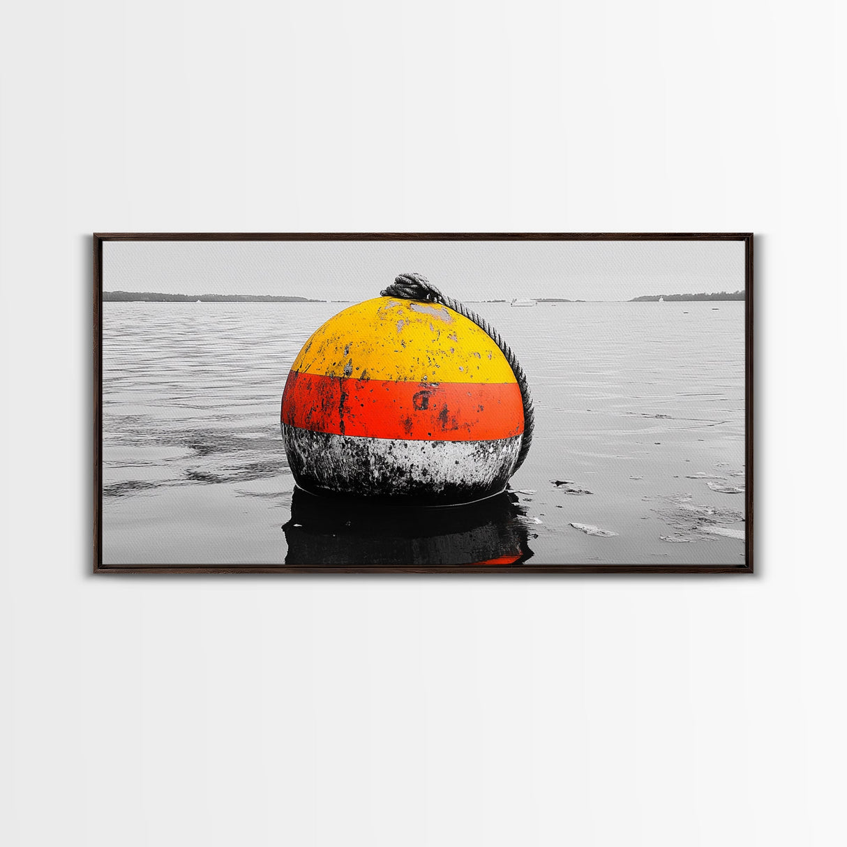 Buoy Pop, Marine Marker, Vibrant Sea, Nautical Life, Framed Canvas Print, Coastal Wall Art, Bathroom Decor, Bold Ocean Aesthetic