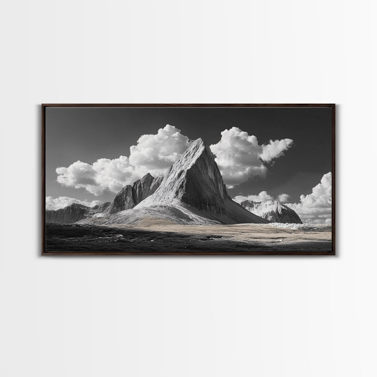 Dramatic Peak, Cloudy Sky, Monochrome Nature, Canvas Print, Minimalist Mountain Wall Art, Office Decor, Black White Landscape