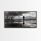 Solitude Reflection, Urban Mood, Moody Skies, Canvas Print, Modern Wall Art, Entryway Decor, Urban Photography, Minimalist Art, Rainy Day Art