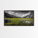 Mountain Meadow, Alpine Landscape, Nature Photography, Wildflower Field, Framed Canvas Print, Bedroom Wall Art, Summer Vibes, Scenic Escape