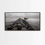 Ship At Sea, Yellow Boat, Ocean Journey, Nautical Photography, Canvas Print, Coastal Wall Art, Bathroom Decor, Minimalist Ocean Art