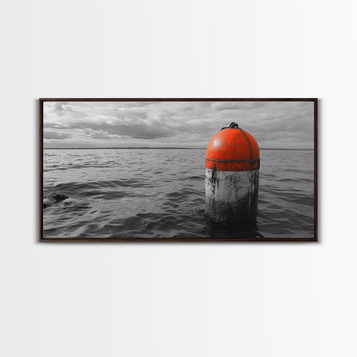Orange Buoy Water, Marine Marker, Sea Navigation, Ocean Decor, Canvas Print, Coastal Living Room Art, Minimal Nautical Wall Decor