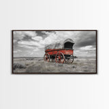 Prairie Red Wagon, Old West Scene, Framed Canvas Print, Rustic Wall Decor, Western Style Art, Living Room Accent, Cowboy Nostalgia