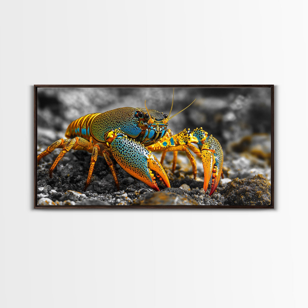 Rainbow Lobster, Bold Colors, Exotic Crustacean, Canvas Print, Underwater Art, Coastal Living Room Wall Art, Boho Ocean Creature Decor