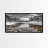 Snow River Scene, Winter Landscape, Peaceful Stream, Framed Canvas Print, Rustic Cabin Decor, Nature Wall Art, Minimalist Winter Aesthetic