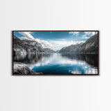 Mountain Lake, Blue Water, Fjord View, Canvas Print, Scandinavian Landscape, Calm Nature Wall Art, Office or Bedroom Modern Decor