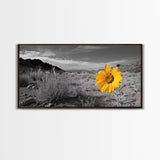 Yellow Flower, Desert Bloom, Monochrome Landscape, Canvas Print, Botanical Wall Art, Minimalist Nature Decor, Modern Kitchen Accent
