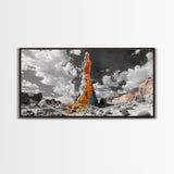 Color Rock Spire, Dramatic Sky, Desert Tower, Framed Canvas Print, Surreal Landscape Art, Southwest Decor, Living Room Adventure Vibe