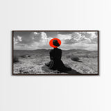Red Hat Woman, Surreal Desert, Fashion Silhouette, Framed Canvas Print, Minimalist Wall Art, Bold Modern Decor, Bedroom Gallery Style