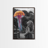 Surreal Jellyfish, Child Wonder, Fantasy Ocean Scene, Framed Canvas Print, Kids Room Wall Art, Vibrant Color Pop Art, Dreamy Decor