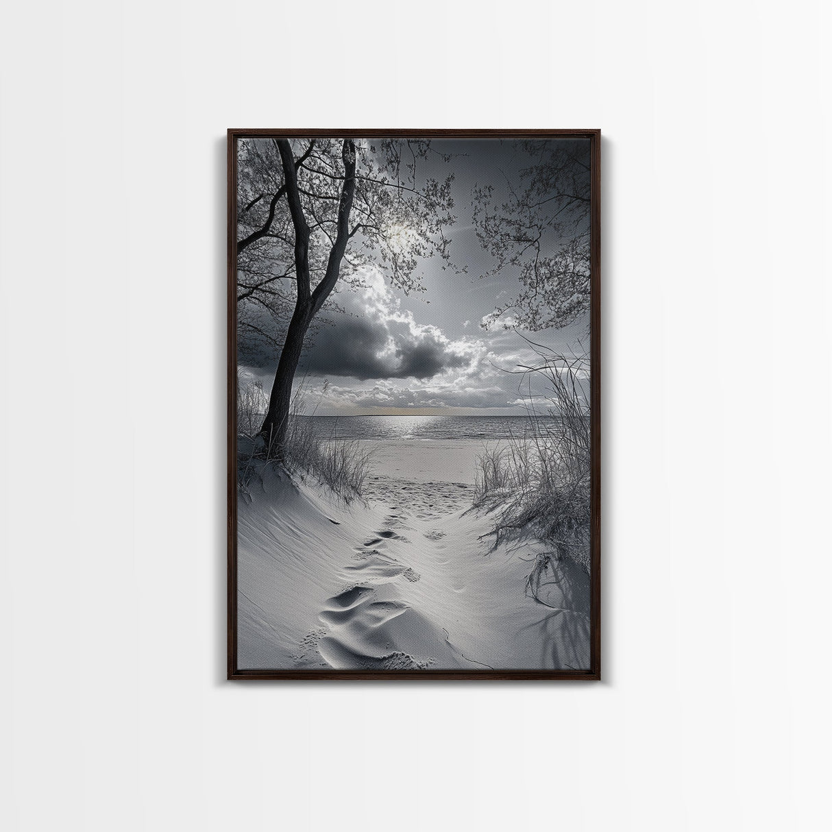 Beach Dunes Sunset, Seaside Escape, Quiet Shore Path, Coastal Calm, Framed Canvas Print, neutral coastal art,  bathroom wall decor