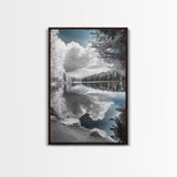 Mountain Lake Clouds, Serene Forest Reflection, Scenic Nature Photography, Framed Canvas Print, Bedroom Tranquility Wall Art