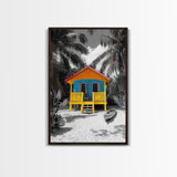 Tropical House, Beach Cabin, Bright Home, Summer Colors, Framed Canvas Print coastal wall decor, boho beach house art, tropical wall art