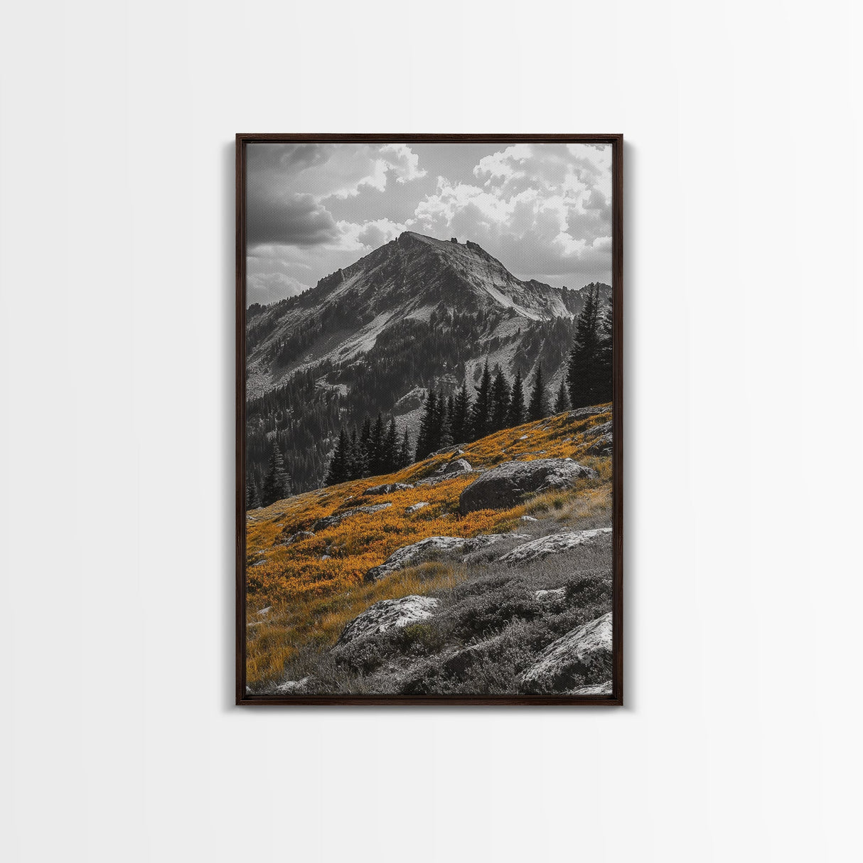 Mountain Peak, Alpine Landscape, Autumn Meadow, Framed Canvas Print, Fall Wall Art, Rustic Cabin Decor, Nature Photography, Living Room