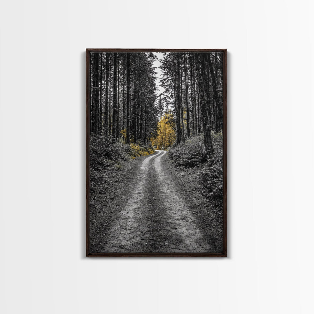 Forest Path, Yellow Trees, Autumn Trail, Framed Canvas Print, Fall Wall Art, Woodland Nature Decor, Cozy Home Accent, Entryway Artwork