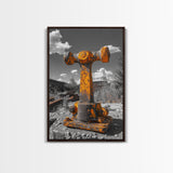 Rusty Bolt, Yellow Steel, Industrial Contrast, Framed Canvas Print, Garage Decor, Workshop Wall Art, Urban Grunge Photography