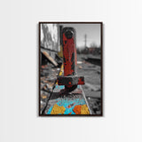 Red Peg, Graffiti Steel, Urban Rust Texture, Canvas Print, Industrial Wall Art, Modern Loft Decor, Urban Decay Photography