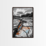 Cracked Earth, Desert Scene, Color Splash Photography, Framed Canvas Print, Modern Nature Wall Art, Industrial Decor, Earth Tones