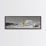 Yellow Suit, Surreal Desert, Lone Wanderer, Conceptual Art — Framed Canvas Print, Modern Art, Office Decor, Minimalist Statement Piece