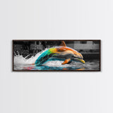 Color Splash Dolphin, Ocean Leap, Vibrant Marine, Joyful Moment — Canvas Print, Bathroom Decor, Beach House Wall Art, Pop Art Style