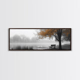 Foggy Lake, Autumn Tree, Peaceful Bench, Serene Nature, Framed Canvas Print, Fall Wall Decor, Zen Living Room Art, Bedroom Decor