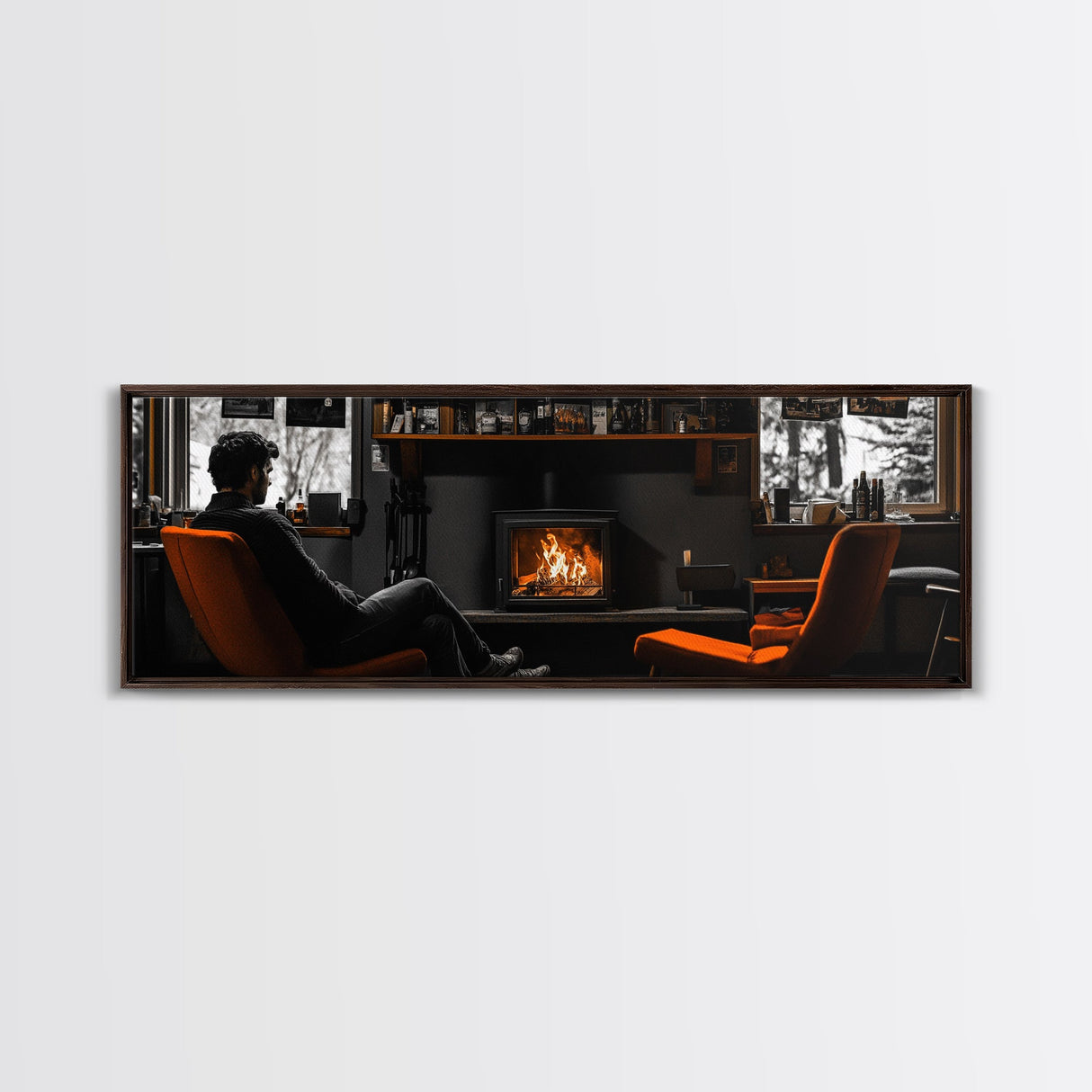 Fireplace Moment, Cozy Cabin Mood, Fall Comfort Scene, Framed Canvas Print, Hygge Wall Art, Masculine Decor, Warm Living Room Style