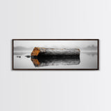 Weathered Log Reflection, Calm Lake Scene, Canvas Print, Minimalist Nature Photography, Zen Bathroom Wall Art, Serene Rustic Decor