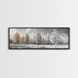 Snowy Forest Landscape, Frosted Pine Trees, Winter Wonderland Scene, Framed Canvas Print, Nordic Minimalist, Holiday Wall Art