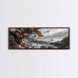 Twisted Tree, Rugged Coast, Autumn Forest, Framed Canvas Print, fall wall art, rustic nature print, living room decor, woodland landscape