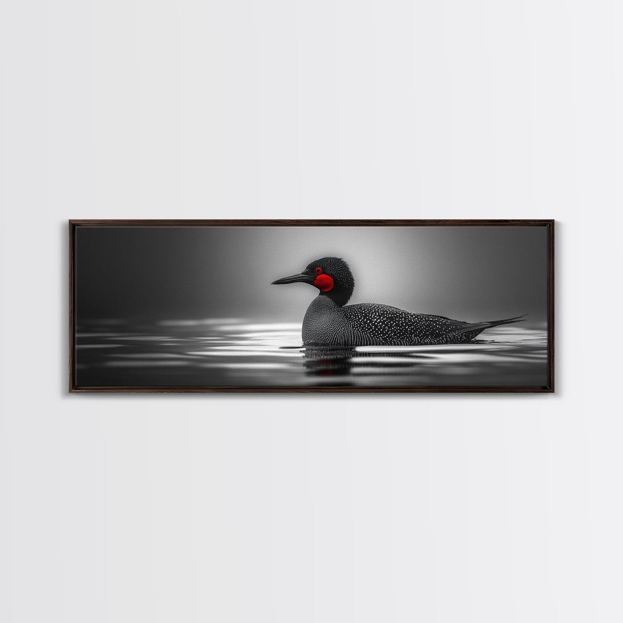 Red-Eyed Loon, Waterbird, Monochrome Beauty, Wildlife Portrait, Framed Canvas Print, Cabin Wall Art, Bird Lover Gift, Nature Photography