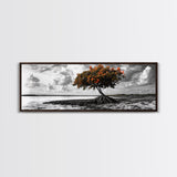 Mangrove Tree, Coastal Roots, Windswept Shore, Stormy Sky, Framed Canvas Print, Entryway Wall Art, Tropical Nature Art, Minimalist Style