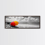 Red Yellow Umbrella, Beach Art, Summer Decor, Modern Coastal Print, Framed Canvas Print, Minimalist Wall Art, Bathroom or Hallway Decor