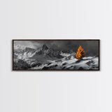 Lone Golden Tree, Snowy Mountains, Dramatic Sky, Canvas Print, Winter Wall Art, Moody Landscape, Minimalist Home Decor