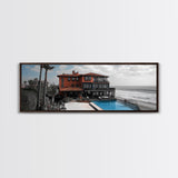 Coastal Villa, Ocean View, Infinity Pool, Sunset Escape, Framed Canvas Print, Beach House Decor, Mediterranean Art, Living Room Wall Art