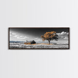 Prairie Cabin, Golden Tree, Rural Landscape, Open Sky, Framed Canvas Print, Country Decor, Farmhouse Wall Art, Rustic Bedroom Style