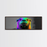 Neon Otter, Rainbow Wildlife, Pop Art Animal, Colorful Creature, Framed Canvas Print, Modern Animal Art, Teen Room Decor, Eclectic Wall Art
