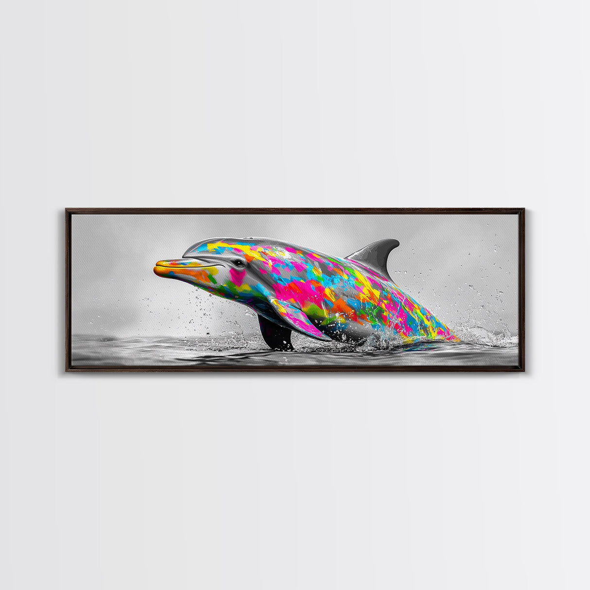 Rainbow Dolphin Splash, Colorful Ocean Animal, Vibrant Wildlife Art, Canvas Print, Coastal Kids Room Wall Art, Playroom Nautical Decor