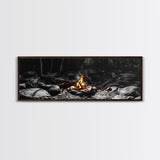 Stone Circle, Night Fire, Forest Blaze, Cozy Gathering, Canvas Print, Wilderness Wall Art, Fall Camping Decor, Rustic Cabin Style