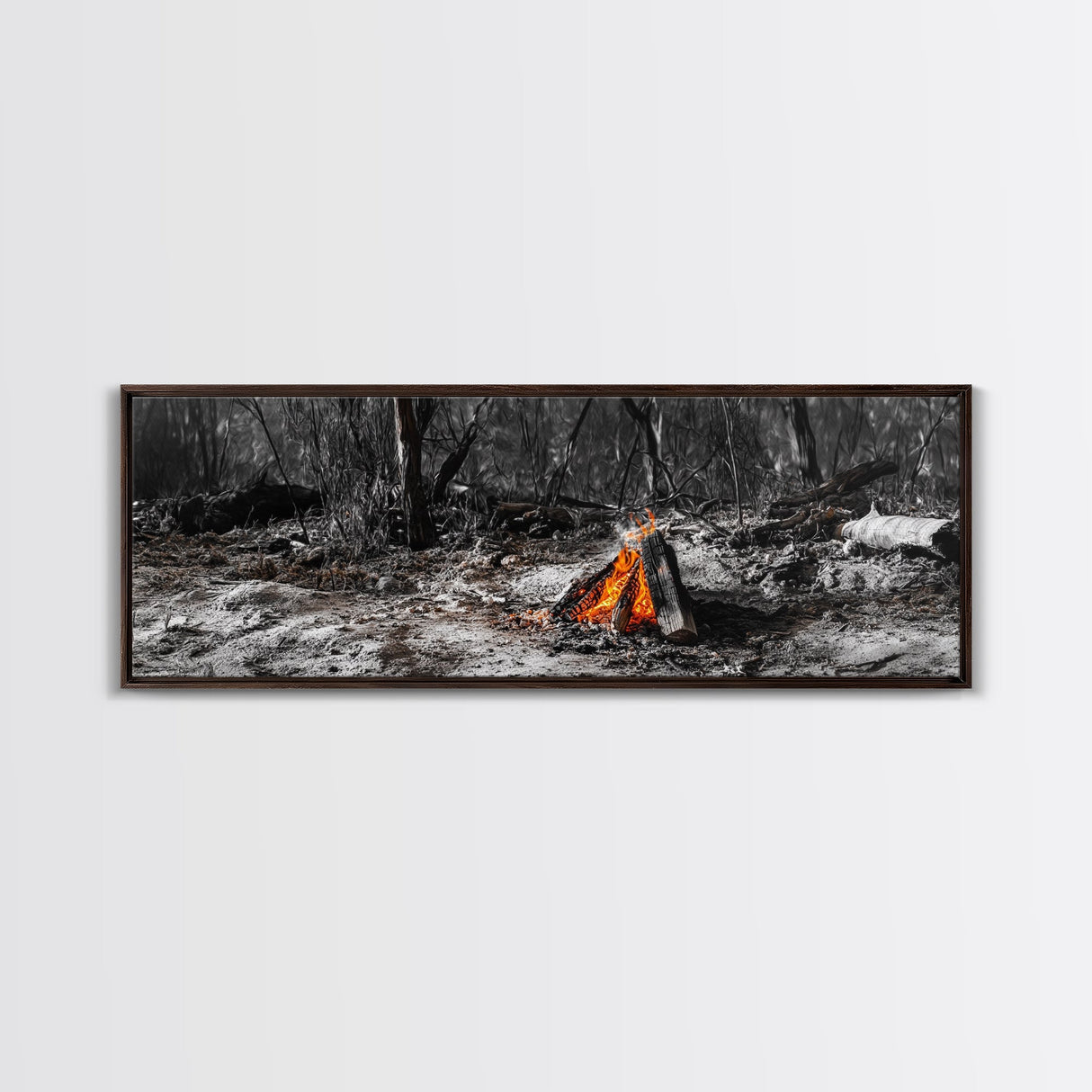 Ember Campfire, Twilight Glow, Nature Heat, Forest Shadows, Framed Canvas Print, Outdoor Wall Art, Fall Rustic Decor, Adventure Accent