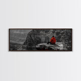 Grand Canyon, Meditation Art, Red Jacket, Adventure Scene, Framed Canvas Print, Hiking Wall Art, Man Cave Decor, Minimalist Landscape