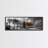 Autumn Forest Trees, Windswept Pine Grove, Beachside View, Framed Canvas Print, Fall Wall Art, Entryway Decor, Minimalist Style