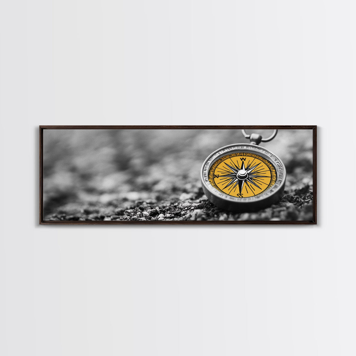 Golden Compass Closeup, Adventure Exploration Theme, Vintage Nautical Design, Framed Canvas Print, Office Wall Art, Travel Lover Gift