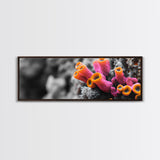 Neon Coral Closeup, Vibrant Underwater Detail, Oceanic Texture Wall Art, Framed Canvas Print, Bathroom Decor, Coastal Modern Style