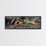 Rainbow Lobster Macro, Exotic Crustacean Art, Vivid Ocean Creature, Framed Canvas Print, Kitchen Wall Art, Coastal Nature Decor