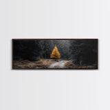 Lone Golden Tree, Forest Path Landscape, Moody Nature Wall Art, Framed Canvas Print, Minimalist Fall Decor, Entryway Accent Piece