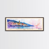 Camogli Beach, Italy Watercolor Beach Print, Vacation Gift, Italy Wall Art, Framed Canvas Print, Framed Beach Painting